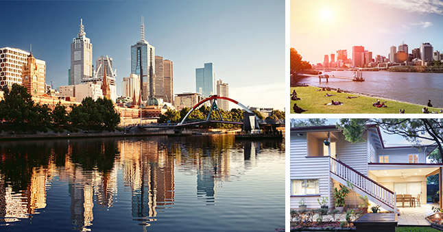 Brisbane to Melbourne Removalists, collage of images from both cities.